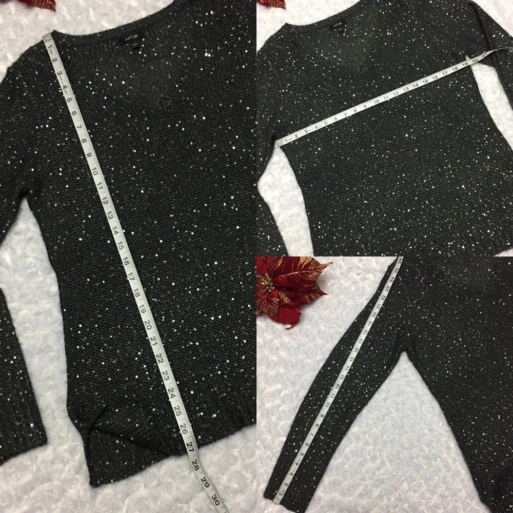 Apt 9 Gray Knitted Vneck Sweater w Silver Sequin‎